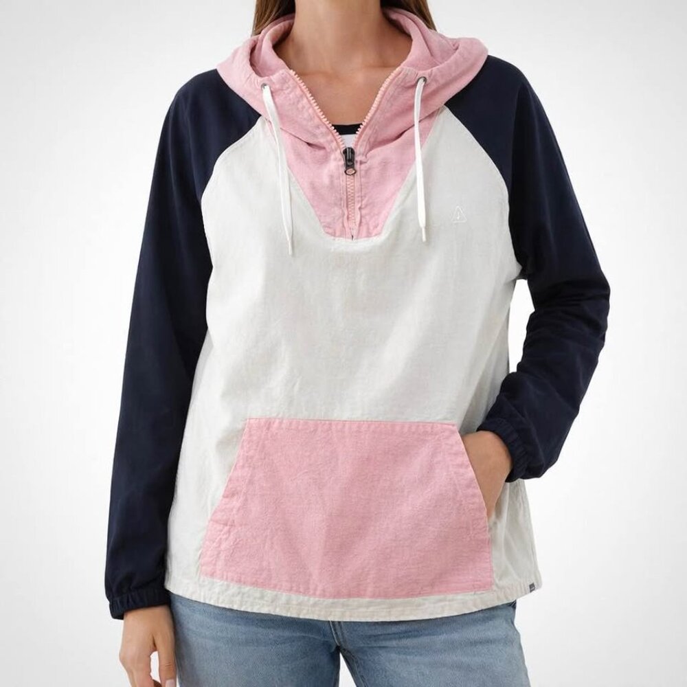 Asphalt Yacht Club Retro Coastal Preppy Hooded 1/2 Zip Cotton Windbreaker [sz L]